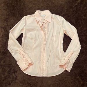 Light pink NY & Co XS cotton button up shirt with ruffles. New without tags.